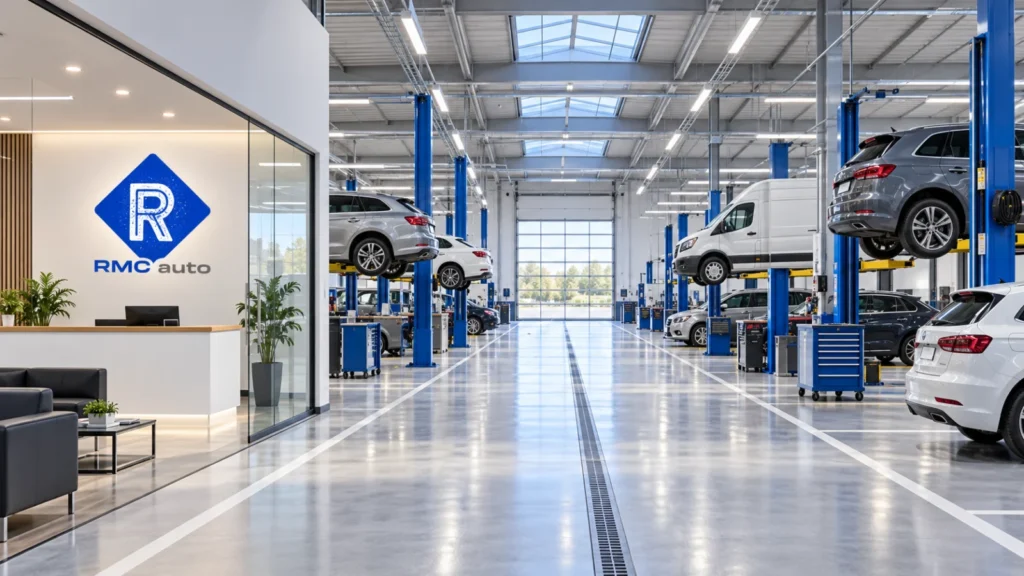 Recepción y nave del taller de RMC Auto